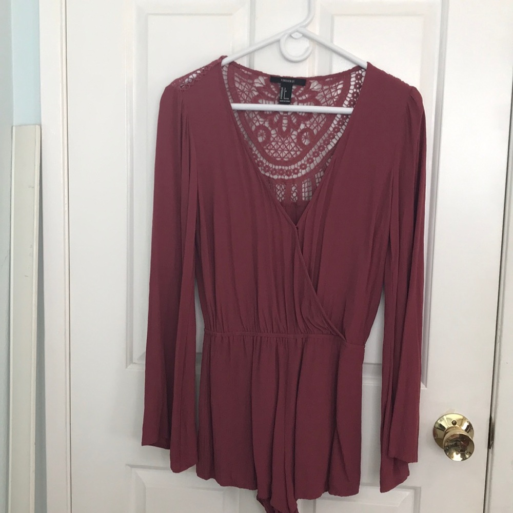 Burgundy/ mauve long-sleeve romper